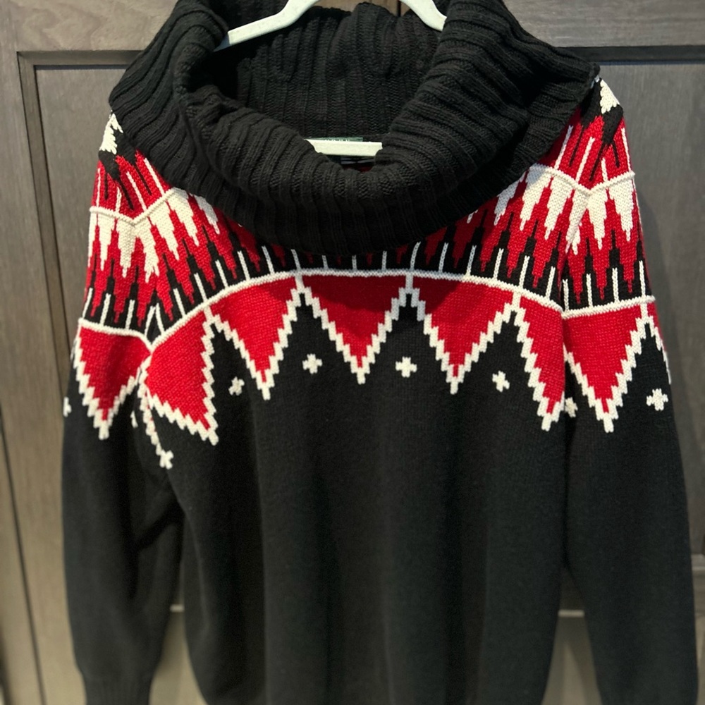 Ralph Lauren oversized, southwestern, tribal, black,red, white cowl neck sweater